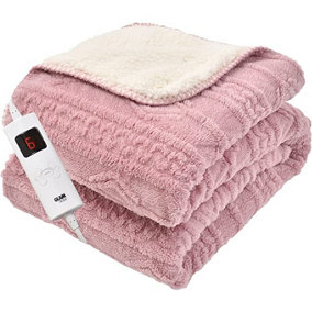 GlamHaus Heated Electric Throw Blanket - Luxurious & Soft Design - 9 Temperature Settings & 9-Hour Timer Pink