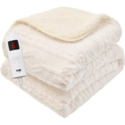 GlamHaus Heated Electric Throw Blanket - Luxurious u0026 Soft Design - 9  Temperature Settings u0026 9-Hour Timer White | DIY at Bu0026Q