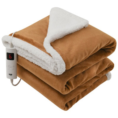 GlamHaus Heated Throw Electric Blanket 6 Heat and 9 Timer Auto Shut Off -  Digital Control - Machine Washable - Brown | DIY at Bu0026Q