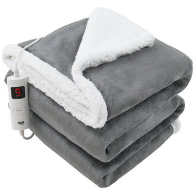 GlamHaus Heated Throw Electric Blanket 6 Heat and 9 Timer Auto Shut Off ...