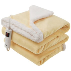 GlamHaus Heated Throw Electric Blanket 6 Heat and 9 Timer Auto Shut Off - Digital Control - Machine Washable - Yellow