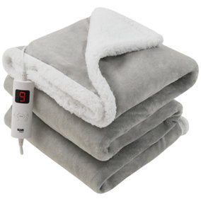 GlamHaus Heated Throw Electric Fleece Over Blanket 6 Heat and 9 Timer Auto Shut Off - Digital Control - Machine Washable