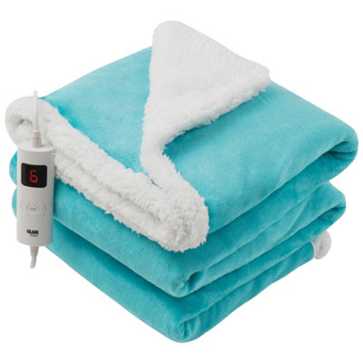 GlamHaus Heated Throw Electric Fleece Over Blanket Sofa Bed Large 160 X  130cm Scuba Blue | DIY at Bu0026Q