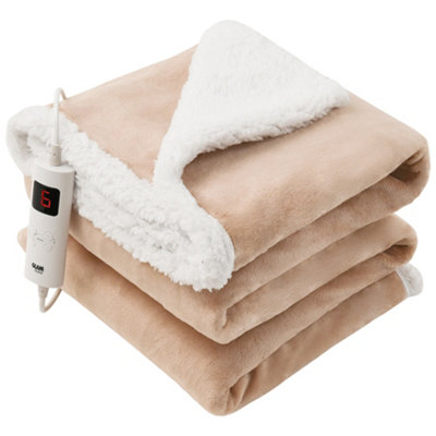 GlamHaus Heated Throw Electric Fleece Over Blanket Sofa Bed Large 160 X  130cm Toasted Almond | DIY at Bu0026Q