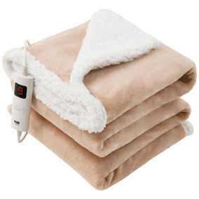 GlamHaus Heated Throw Electric Fleece Over Blanket Sofa Bed Large 160 X 130cm Toasted Almond