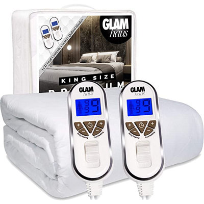 GlamHaus King Size Electric Blanket - Fitted Mattress Bed Cover - White  Diamond Quilted - Settings for Feet and Body, Timer | DIY at Bu0026Q