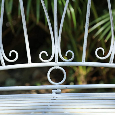 GlamHaus Metal Garden Bench Seat Patio Furniture Foldable Antique Blue Beautiful Shabby Chic Handmade Vintage (Barcelona) - 4