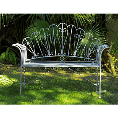 GlamHaus Metal Garden Bench Seat Patio Furniture Foldable Antique Blue Beautiful Shabby Chic Handmade Vintage (Barcelona) - 5