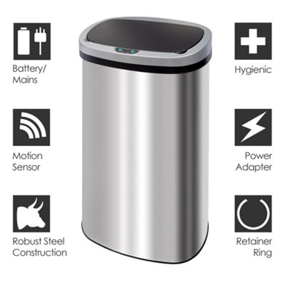 GlamHaus Sensor Bin, Motion Sensing 50L For Kitchen, Soft Close With Supplied Power Adaptor Or Battery Operated