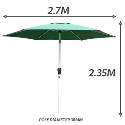 GlamHaus Tilting Garden Parasol Table Umbrella 2.7M with Crank Handle, UV40 Protection, Includes Protection Cover - Green