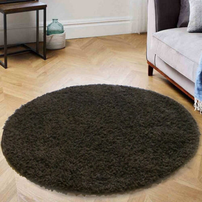 Glamour Luxury shaggy Round Shaggy Rug 120cm Diameter-Brown