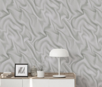 Glamourous Silk Design with and Satin Finish Mural in Soft Grey