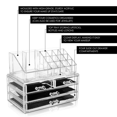 GLAMSMAKED 4-Drawer Transparent Acrylic Makeup Organizer for Clear Cosmetic Storage