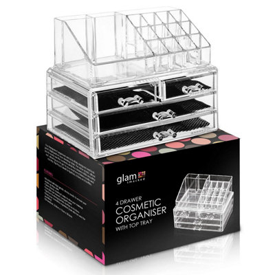 Relaxdays Make-up-Organizer Aus Acryl – 4 Durchsichtige Schubladen, 25 X 17,5 X 6,5 Cm – Hoch- Oder Querstellbar, Für Kosmetik, Büro, Schmuck, Accessoires