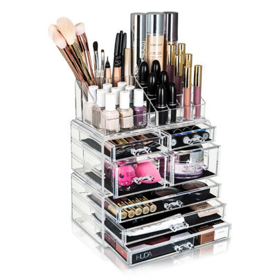 GLAMSMAKED 7-Drawer Transparent Acrylic Makeup Organizer for Clear Cosmetic Storage