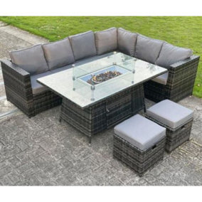 Glasgow 8 Seater Rattan Corner Set with Fire Pit