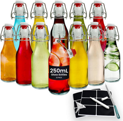 Glass Bottles with Stoppers, Clear Swing Top Bottles for Beverages, Kombucha, Wine, Vinegar, and Oil (250ml - 12 Bottles)