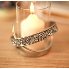 Glass Candle Holder With Crushed Diamond Design
