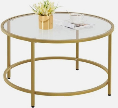 Glass Coffee Table Transparent Gold Sofa Table for Living Room for ...