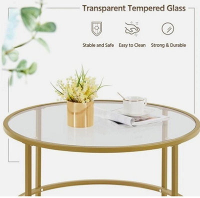 Glass Coffee Table Transparent Gold Sofa Table for Living Room for ...