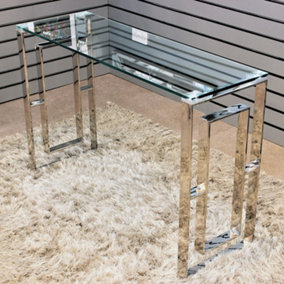 Glass Console Table Stainless Steel Legs Entryway Hallway Living Room Furniture