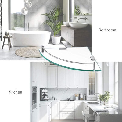 Glass Corner Shelf Bathroom Shower Shelf Wall Mounted Tempered Glass ...