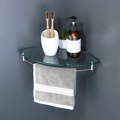 Glass Corner Shelf Bathroom Shower Shelf Wall Mounted Tempered Glass ...