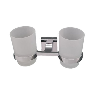 Glass Cup Accessory Chrome Finish Toothbrush Holder Double