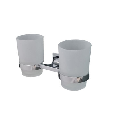 Glass Cup Accessory Chrome Finish Toothbrush Holder Double - 4