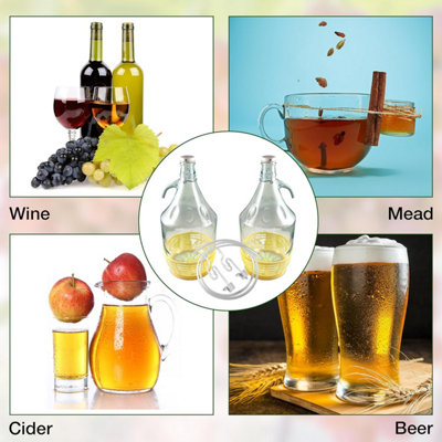DIAH DO IT AT HOME 2 x 5L Demijohns - Luchtsluizen, Bungs voor Cider Carboy 1 Gallon, Wijn maken, Opslag