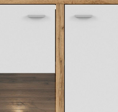 Glass Display Cabinet Buffet Compact Sideboard Unit LED Light Oak Effect / White Alamo