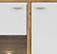 Glass Display Cabinet Buffet Compact Unit LED Light Oak Effect White Matt Alamo