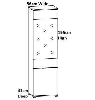 Glass Display Cabinet LEDs Tall Slim Shelving Unit White Gloss Oak Effect Zele