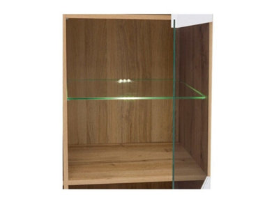 Glass Display Cabinet LEDs Tall Slim Shelving Unit White Gloss Oak Effect Zele