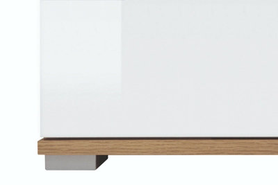 Glass Display Cabinet LEDs Tall Slim Shelving Unit White Gloss Oak Effect Zele