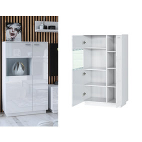 Glass Display Cabinet Unit Bookcase Shelving Cupboard Storage White Gloss Sol