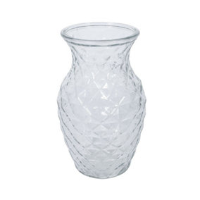 Glass Flower Vase, Diamond Cut Textured Design (H) 19 cm