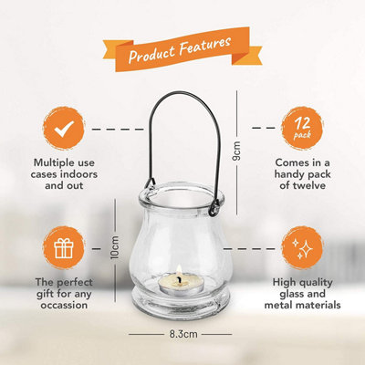 Glass Hanging Candle Holder, Garden Tealight Glass Hanging Lantern Decor (Clear 12 Pack)