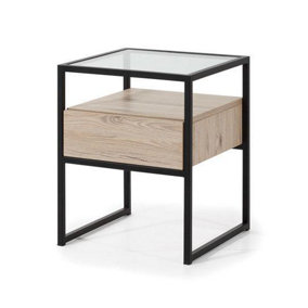 Glass Loft Bedside Cabinet in Bordeaux Oak & Black - W450mm H550mm D450mm, Elegant and Modern