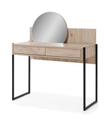 Glass Loft Dressing Table with Mirror in Bordeaux Oak & Black - W104cm H114cm D48cm, Elegant and Functional