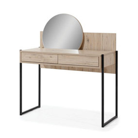 Glass Loft Dressing Table with Mirror in Bordeaux Oak & Black - W104cm H114cm D48cm, Elegant and Functional