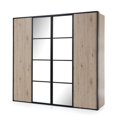 Glass Loft Hinged Door Wardrobe in Oak Bordeaux & Black - W2140mm H2070mm D630mm, Spacious and Stylish