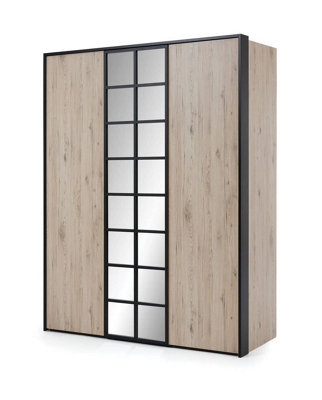 Glass Loft Hinged Wardrobe in Bordeaux Oak & Black - W1610mm H2070mm D630mm, Spacious and Elegant