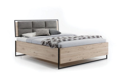 Glass Loft Ottoman Bed in Bordeaux Oak & Black - W150cm x D216cm x H100cm, Modern and Functional