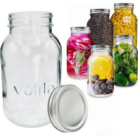GLASS MASON JARS WITH LIDS 1000ml Leak Proof for Pickling Homemade Food Jam (6 Pack)