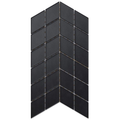 Glass mosaic on mesh for bathroom or kitchen 17.2cm x 29.8cm - Mini Soft Black Chevron