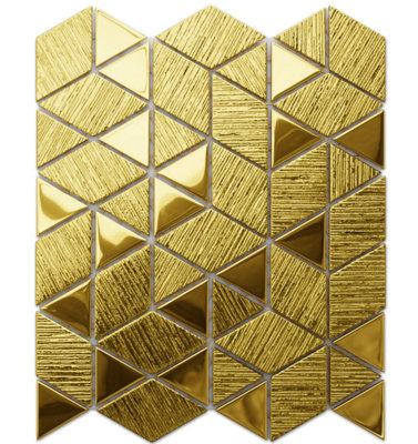 Glass mosaic on mesh for bathroom or kitchen 263mm x 303mm - Scratched gold mirror
