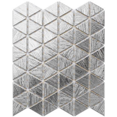 Glass mosaic on mesh for bathroom or kitchen 263mm x 303mm - Silver Chrome