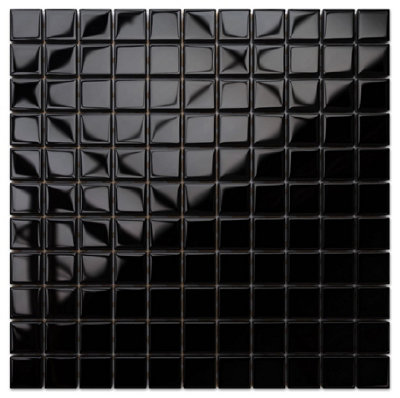 Glass mosaic on mesh for bathroom or kitchen 300mm x 300mm - Black Absolut