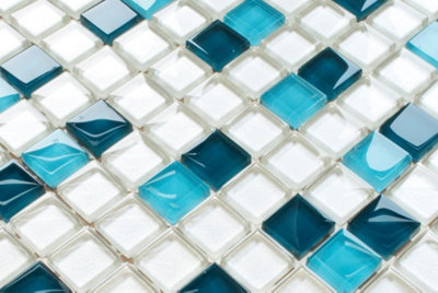 Glass mosaic on mesh for bathroom or kitchen 300mm x 300mm - Blue dream